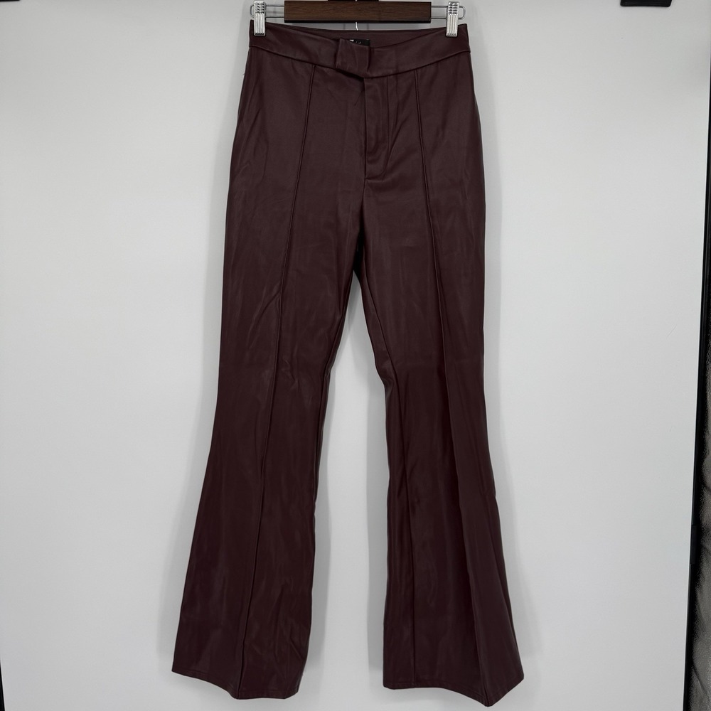 7 For All Mankind 7FAM‎ Womens Brown Vegan Faux Leather Flare Leg Pants Waxed XS